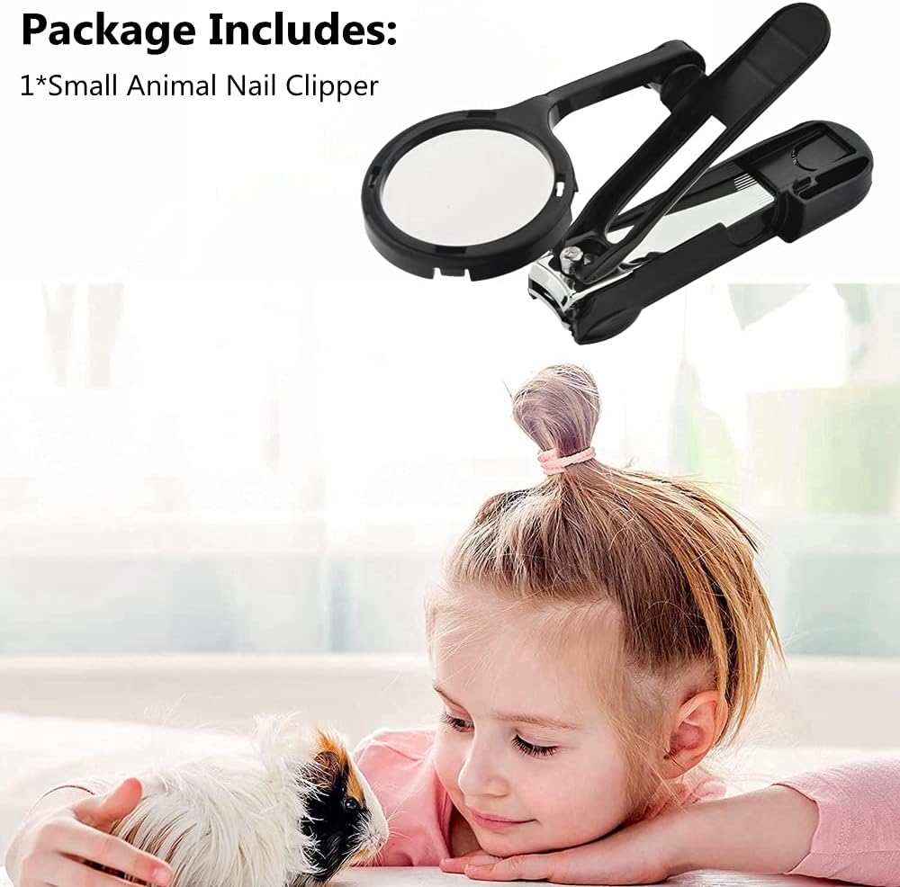 Guinea Pig Nail Clippers with Magnifying Glass Stainless Steel Claw Toenail Trimmer for Small Animal Hedgehog Rabbit Hamster Ferret Hamsters Chinchilla Sugar Glider Pet Grooming Supplies (Black)