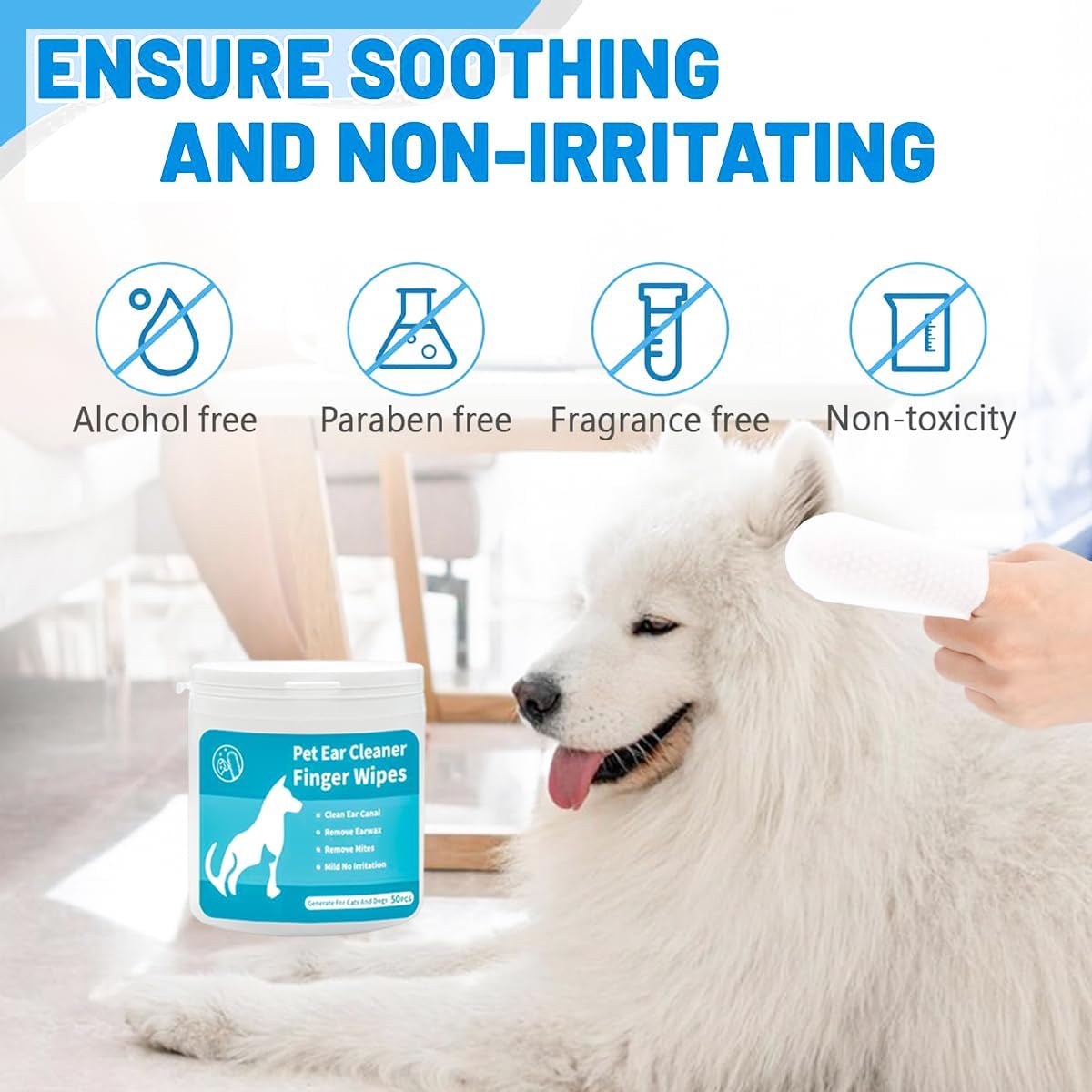 Ear Cleaning Finger Wipes for Dogs and Cats, Ear Soothing Wipes, Ear Cleaner, Relieves Itchy Pet Ears, Removes Ear Wax, Dirt, Soothes and Deodorizes (50 PCS)