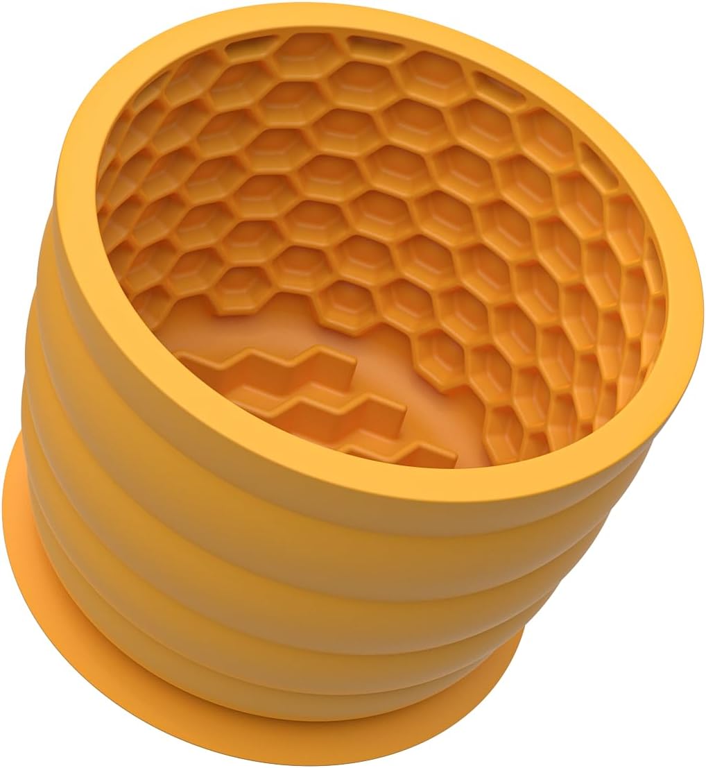 Dog Slow Feeder Lick Bowl with Suction Cup - Honeycomb Dog Lick Mat for Anxiety Relief - Non-Slip Cylindrical Pet Licking Bowl for Grooming, Training - BPA Free Silicone for Small to Large Dogs