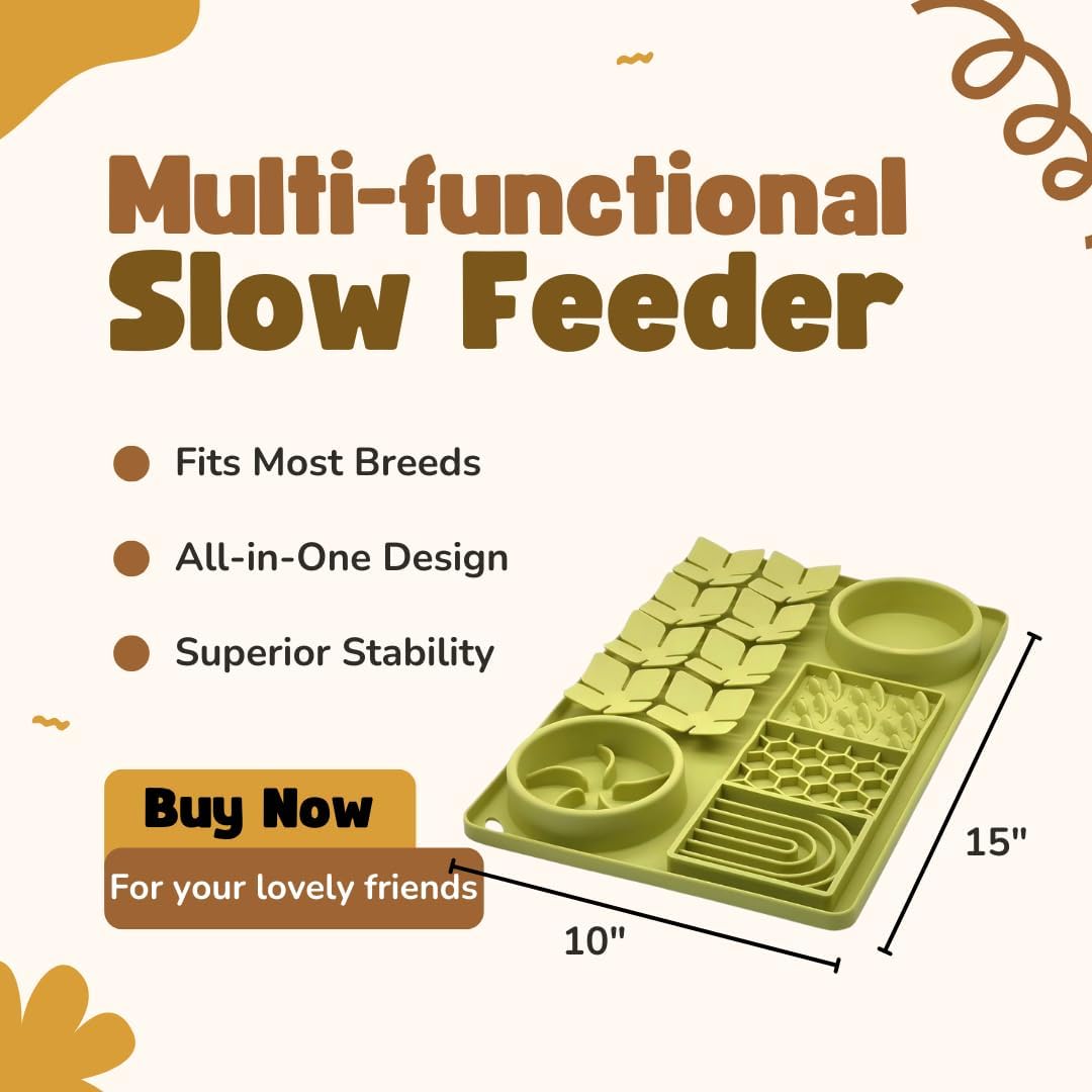 Multifunctional Slow Feeder Dog Bowl with Licking Mat & Water Bowl | Non-Slip Suction Cup | Silicone Pet Feeder | Dishwasher Safe