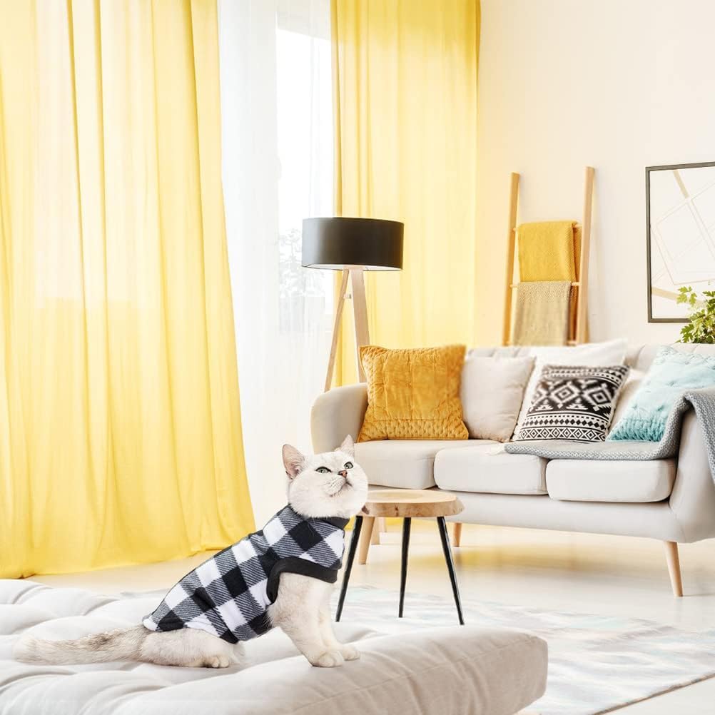 EXPAWLORER Plaid Cat Sweater - Pet Clothes Cat Puppy Vest Warm Fleece Hoodie for Cats, Fall and Cold Winter Coat Pullover Design, Buffalo Checked Sweatshirt Clothing Also for Small Dogs