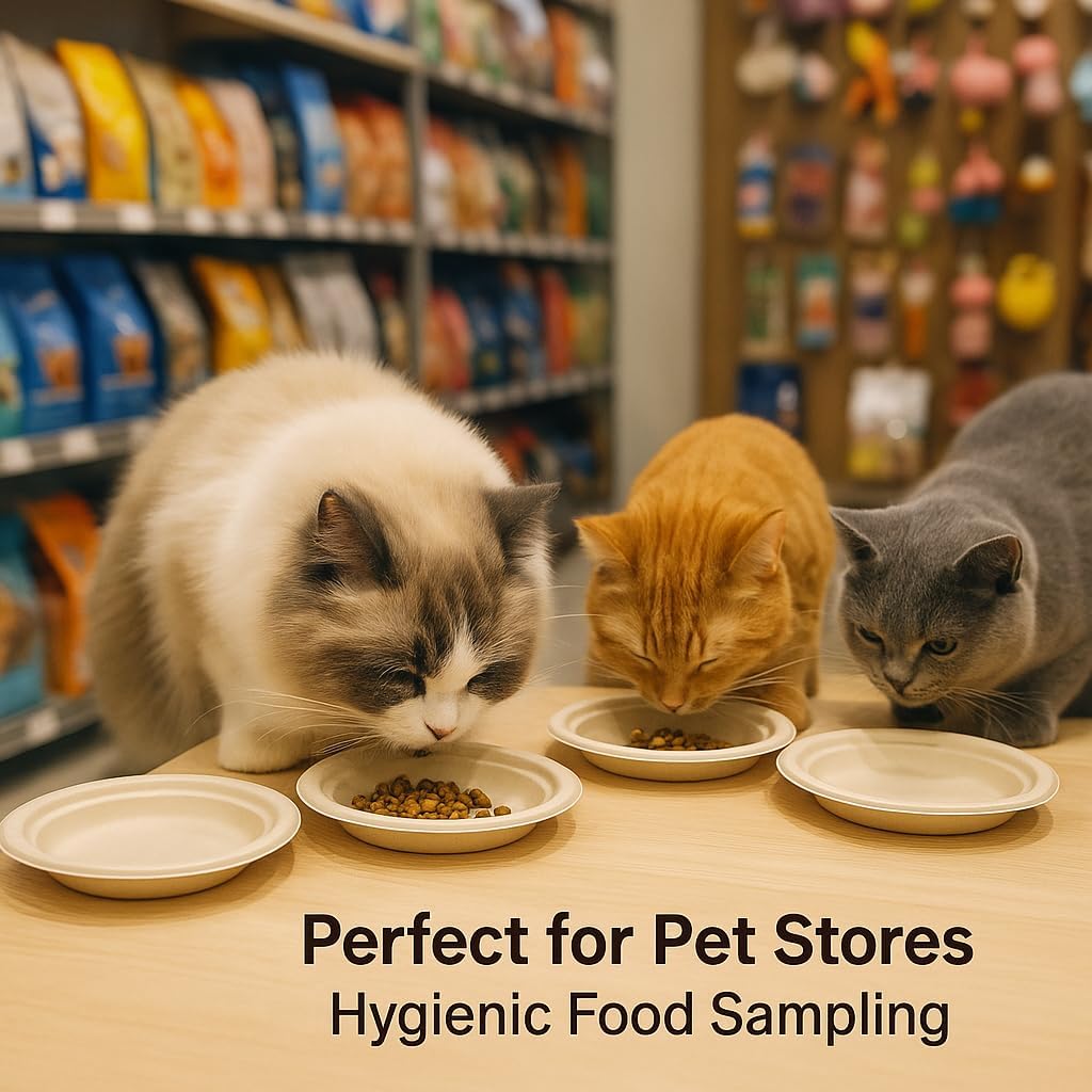 50pcs 6 Inch Disposable Cat Food Bowls Made of Eco-Friendly Wheat Straw, Ideal for Travel, Camping & Hotel Feeding, Perfect for Outdoor Use and Feral Cat Feeding (Pack)