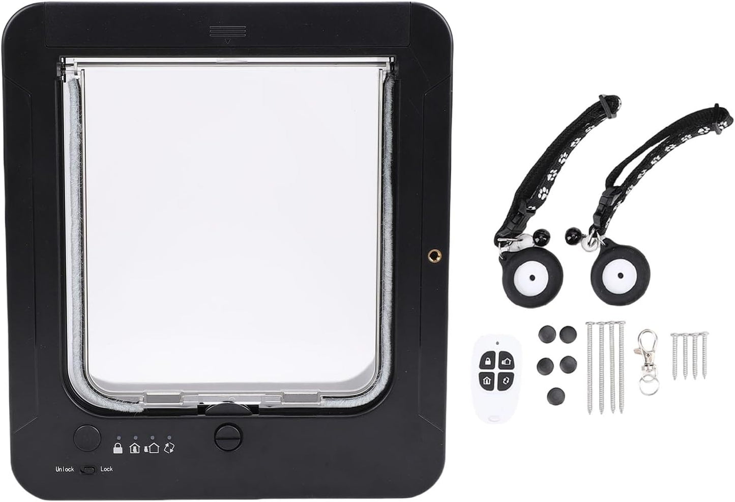 Generic Smart Cat Door, Automatic Flap Opening Cat Pet Door Collar Activated Dog Entry with 2 Collar Sensor, Remote Control, for Interior and Exterior, 10.24x11.61in