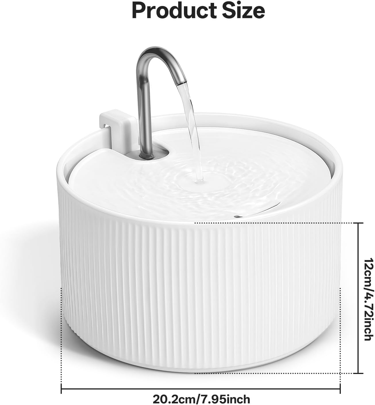 Ceramic Cat Water Fountain, 2.2L/ 74oz Pet Water Fountain, Drinking Fountains Bowl for Cats and Dogs with Replacement Filter and Foam (White)