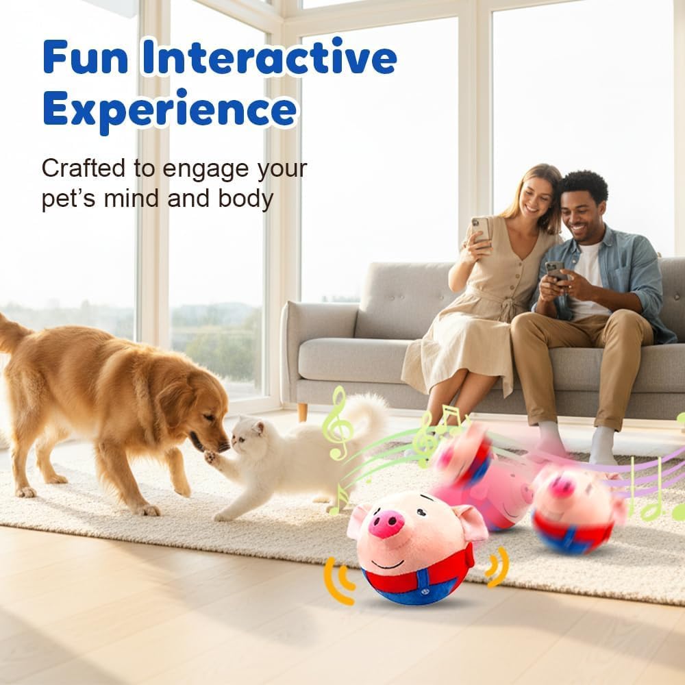 Interactive Dog Toy, Lively Moving pet Plush Toy, 2026 Upgraded Rechargeable Dog Ball Toy with Recording Function, Washable Plush Cartoon Piglet (1 PCS)