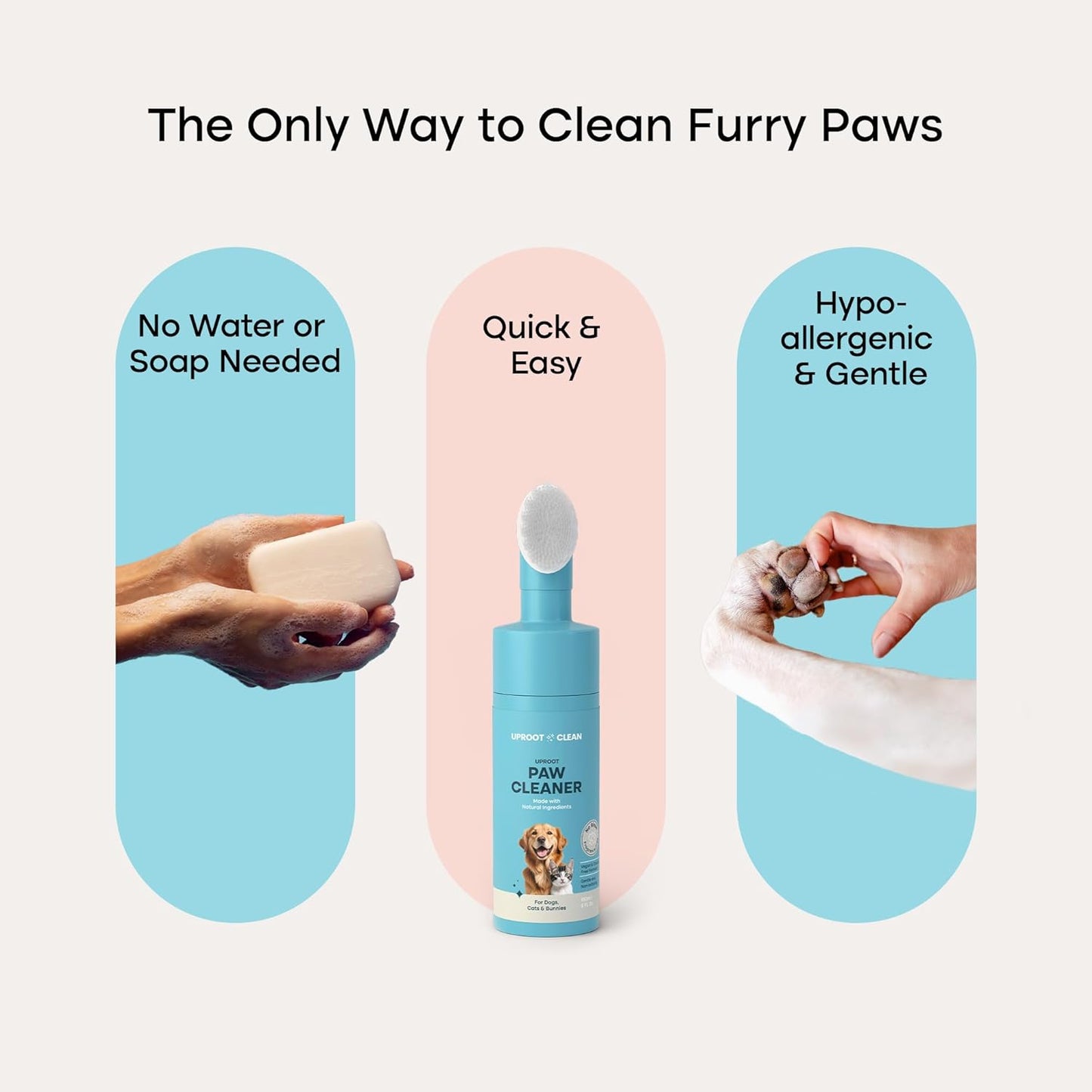 Uproot Clean Muddy Pet Bundle: QuickClean Gloves Pro Wipes for Paws and Butt (and Everything Else) Plus On-The-Go Dog Paw Cleaner Brush with Foam - The Mess-Free Way to Get Back Home After Adventures