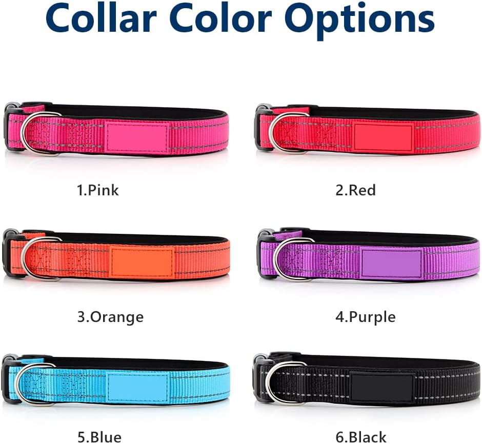 Personalized Dog Collars Custom with Pet Name and Phone Number, Soft Neoprene Padded Reflective Nylon Collar, 4 Adjustable Sizes - for Boy, Girl Dogs