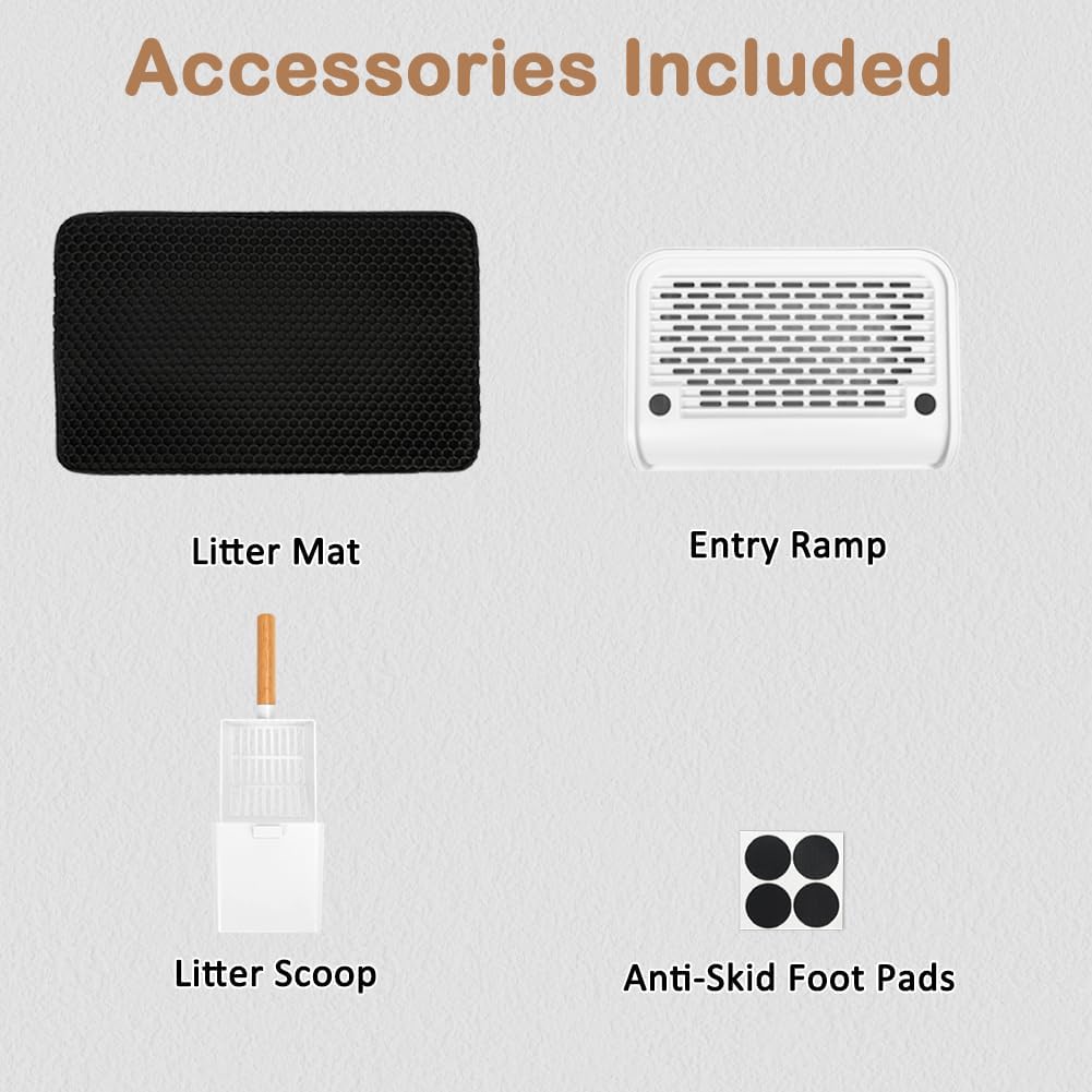 SZEE XL Stainless Steel Litter Box, Top Exit Design, Non Stick, No Smell, Easy Cleaning, Activated Charcoal Odor Control Design, Half/Fully Enclosed Design, Footboard, Trapping Mat & Scoop Included