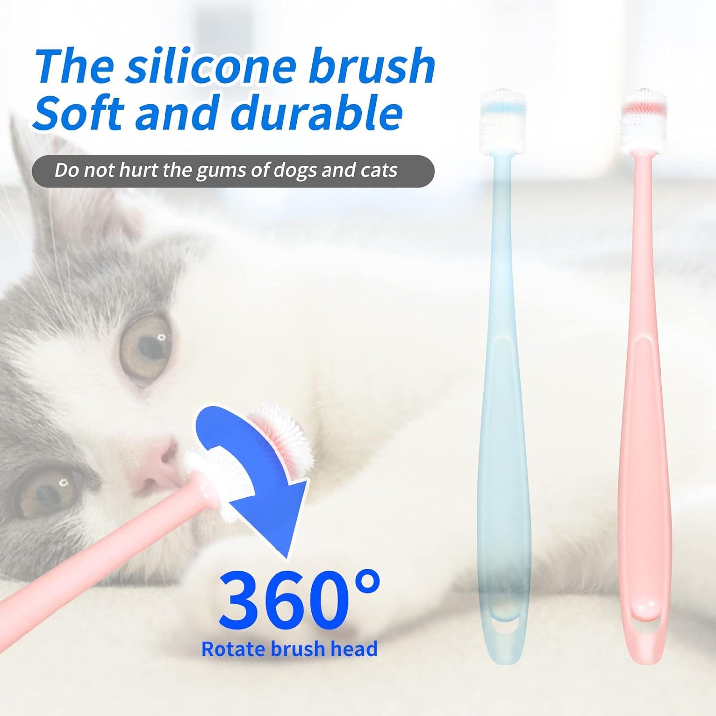 Pet Cat Dog Toothbrush and Toothpaste Brushing Kit,Vanilla Flavor Toothpaste & 2 pcs 360 Toothbrush Teeth Cleaning & Fresh Breath Dental Care Best for Bad Breath by Removing Plaque