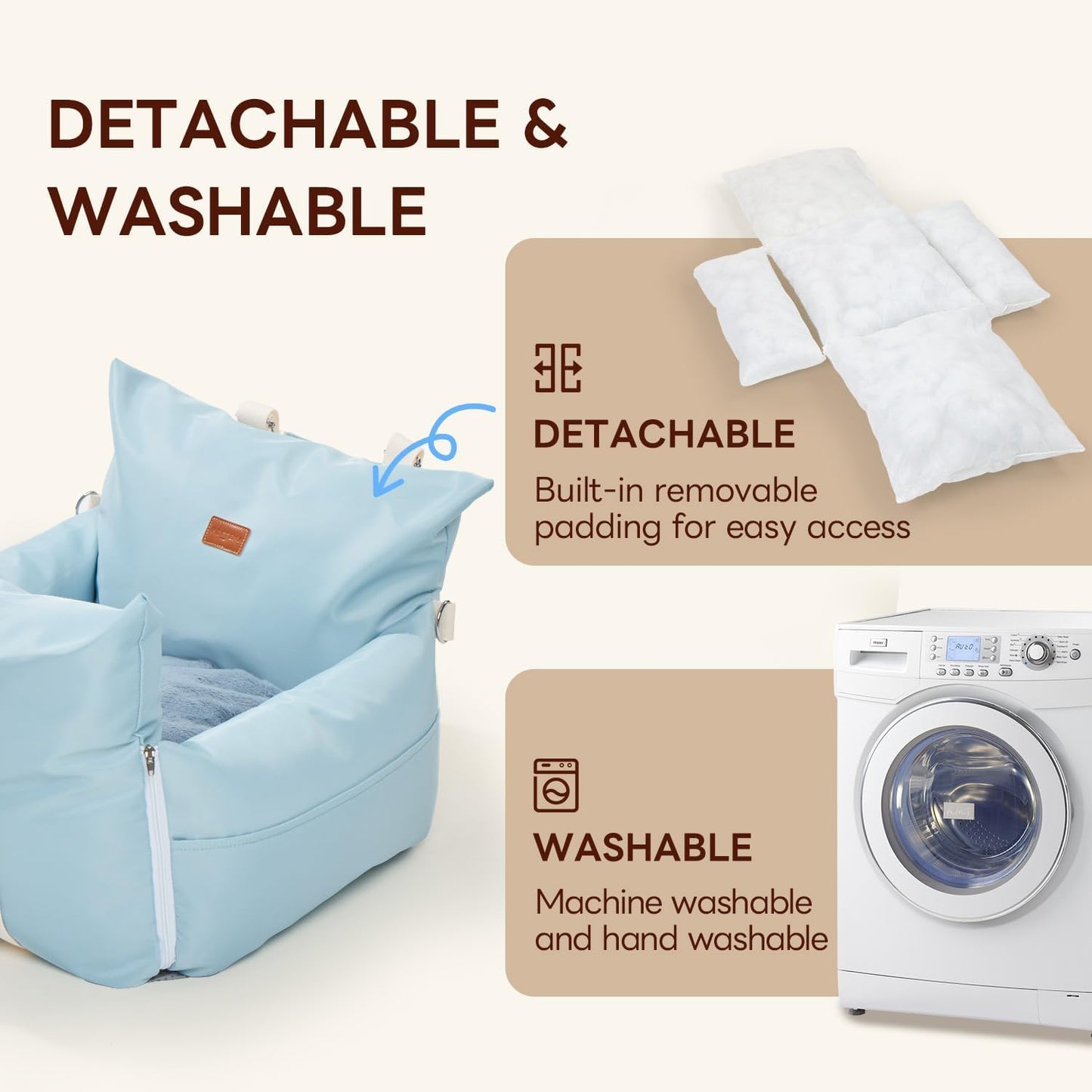 PETTENA Dog Car Seat for Small/Medium Dogs, Detachable Washable Soft Portable Dog Booster Seat, Dog Car Bed with Storage Pockets, Waterproof Puppy Booster Car seat for Small Pets Up to 25lbs, Blue