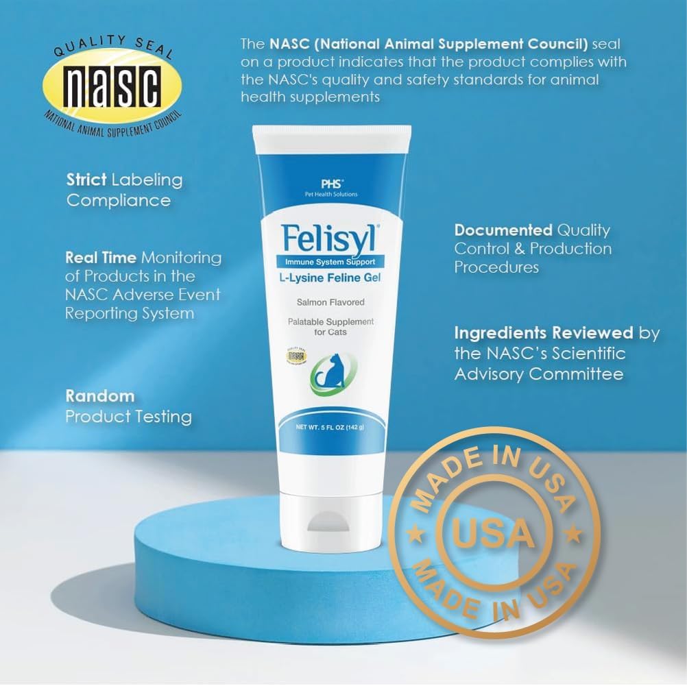 L-Lysine Gel for Cats & Kittens (5oz) – Immune System, Respiratory & Eye Health Support. Reduces Sneezing, Runny Nose & Watery Eyes. Daily Salmon-Flavor Supplement – Made in USA