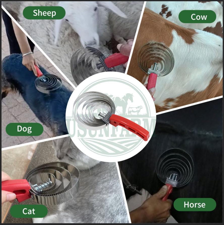 6 Rings Reversible Stainless Steel Curry Comb Horse Brush, Currycombs Steel Comb With Red Soft Touch Grip For Tool Pet Cattle Sheep Dogs Cats Goats Horse Beauty Products