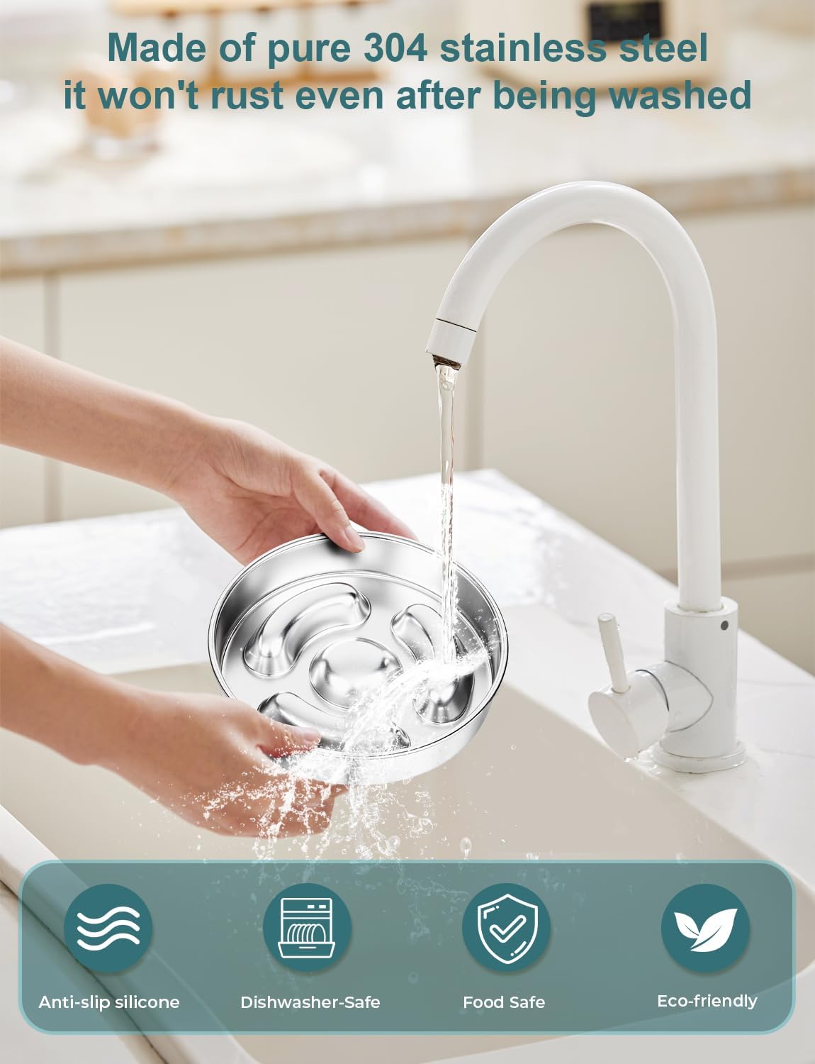 Slow Feeder Dog Bowl Stainless Steel,8-inch Diameter Dog Slow Feeder Bowl,Heavy Duty with Non-Slip Rubber Base,4Cups Capacity for Medium & Large Dogs to Slow Down Eating