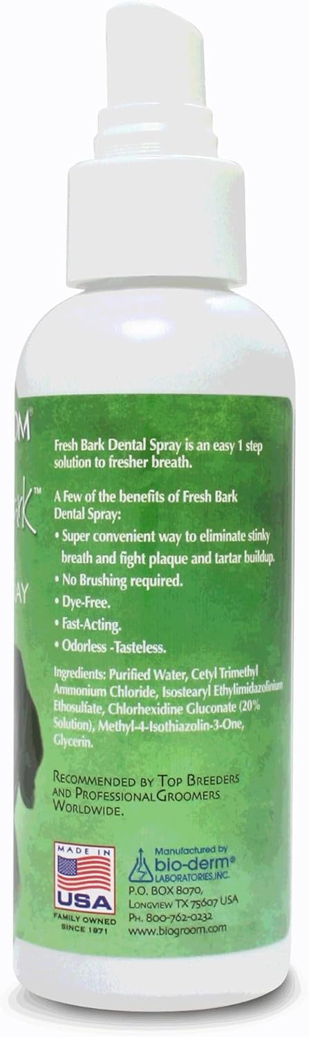 Bio-groom Fresh Bark Dog Breath Freshener - No Chew Dental Spray for Dogs & Cats, Teeth Cleaning Oral Care for Plaque & Tartar, No Brushing Required, Made in The USA - Flavorless, 4 fl oz (Pack of 2)