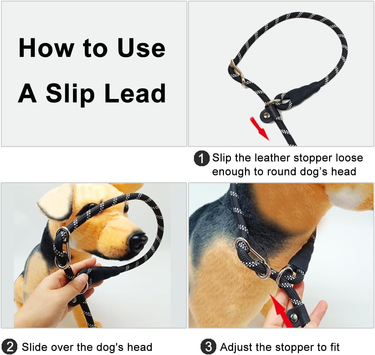 20 FT Long Slip Leash with Padded Handle + 6 FT Slip Lead Small Dog Training Leash, Black