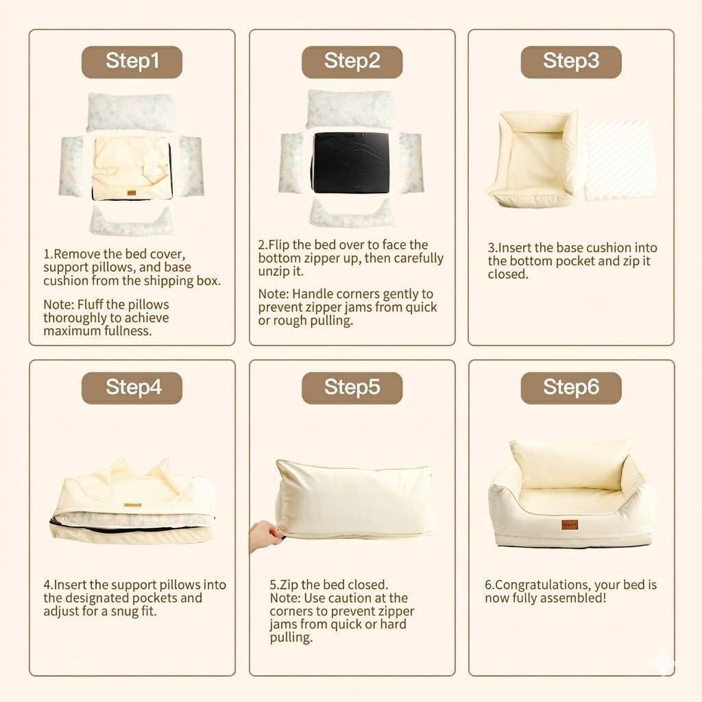 L Dog Sofa Bed for Large Dogs – Orthopedic Couch with Supportive Bolster Sides, Easy-Clean Wipeable Surface, Removable Cover, Non-Slip Bottom, 31.5x22x10.6 Inch