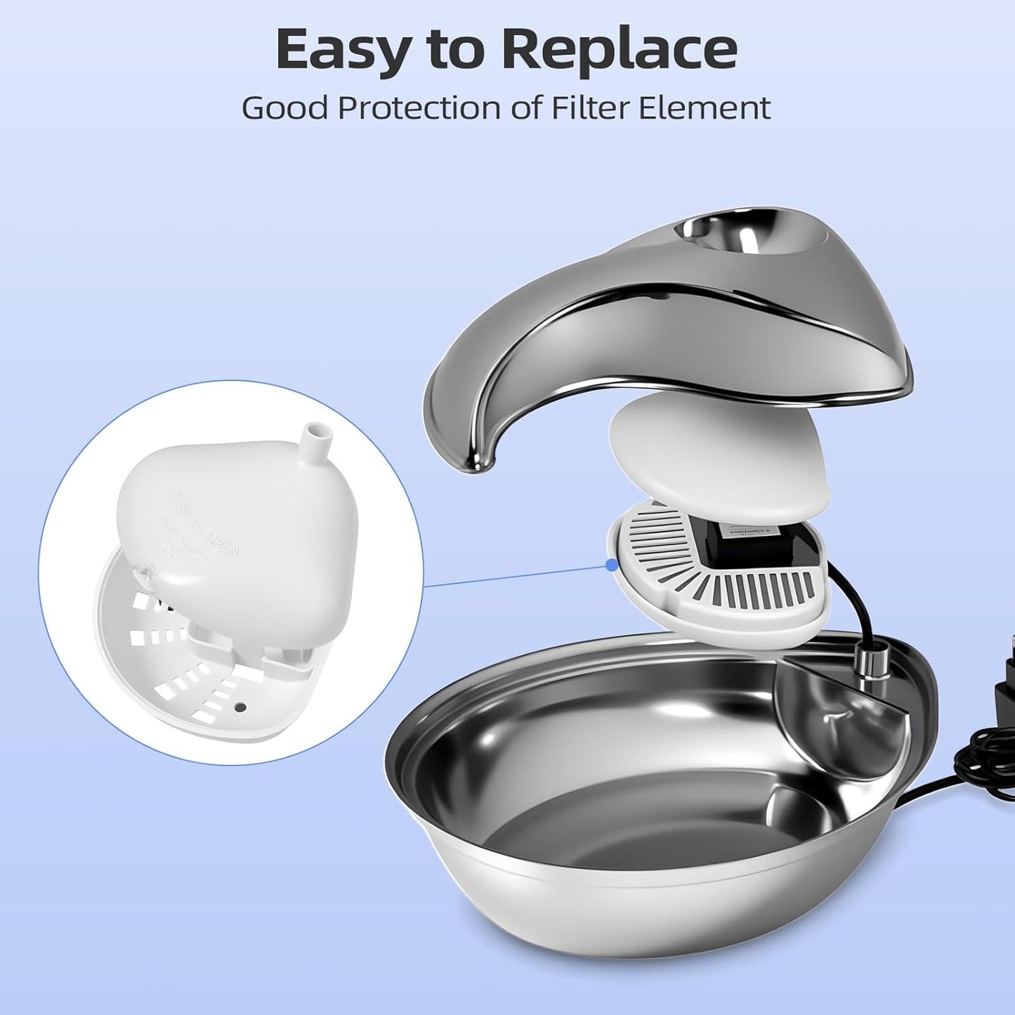 Pet Fountain Filter Housing Replacement, Compatible with Stainless Steel Pet Water Fountains, Universal Filter Accessory for Dogs & Cats, Easy-Clean, Durable & Rust-Resistant (Fits L Filters)