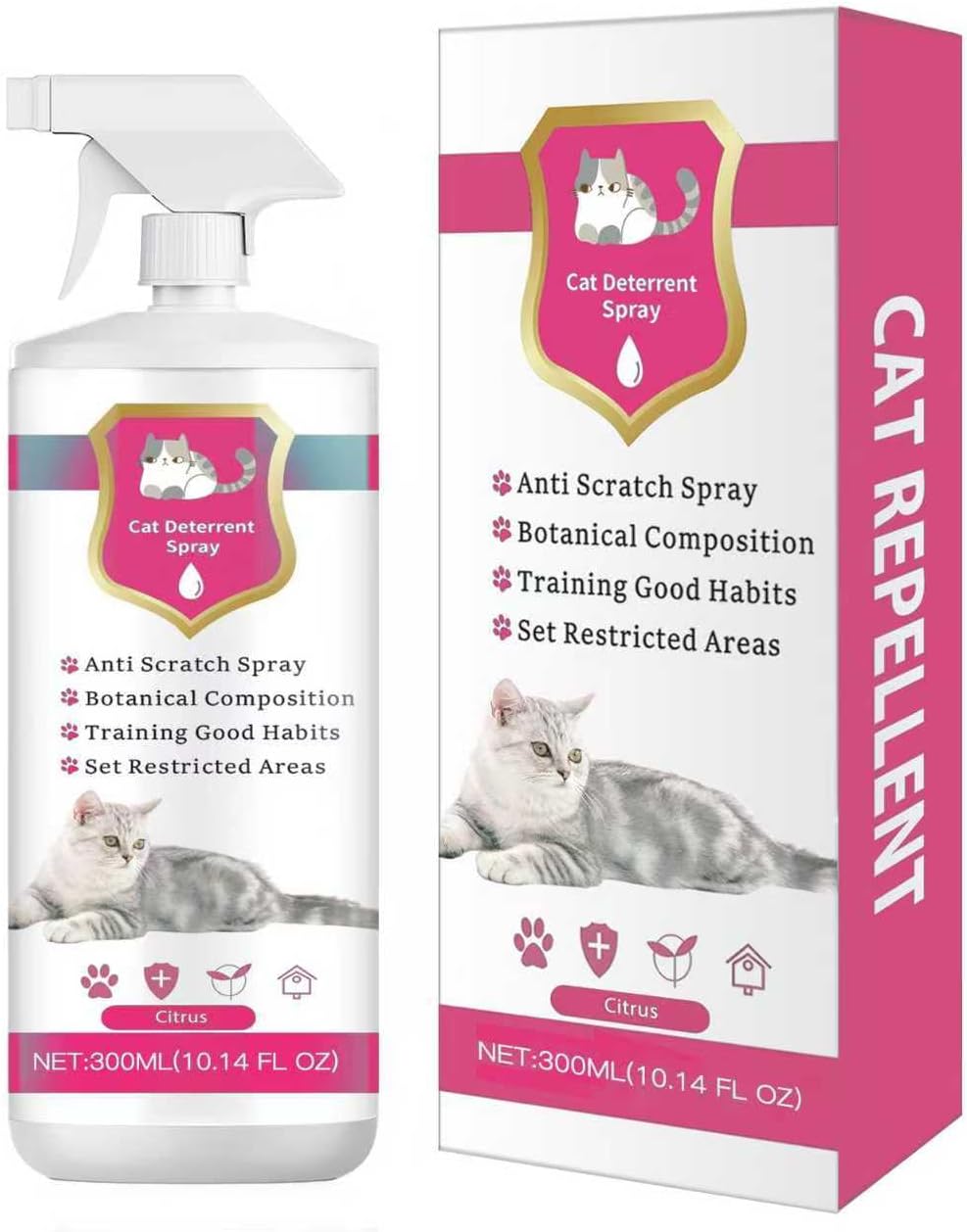 Advanced Cat Deterrent Spray, Natural Formula Cat Repellent Indoor and Outdoor, Strengthened Cat Scratch Deterrent for Furniture, Sofas, Rugs, Curtain Protection, Stop Cats from Urinating(Pink, L)