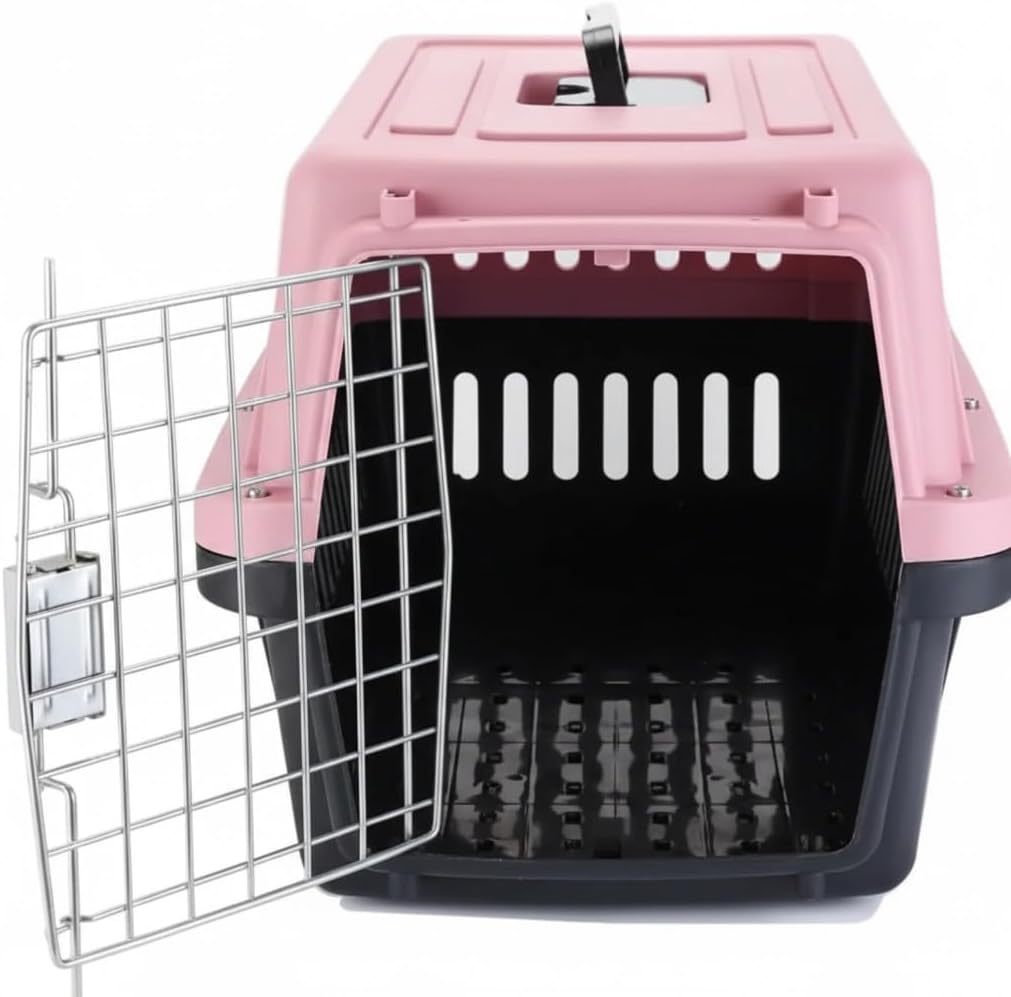 Portable Airline Approved Pet Carrier – Durable Travel Kennel Crate for Cats & Small Dogs, Secure Metal Door, Ventilated Design for Car, Outdoor, Vet Visits & Air Travel (Pink)