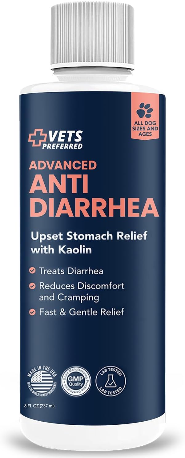 Vets Preferred Anti-Diarrhea & Gas Relief for Dogs – Kaolin Formula to Soothe Upset Stomach & Support Digestive Health – All Breed & Size Dogs – 8 fl oz Liquid – Made in USA