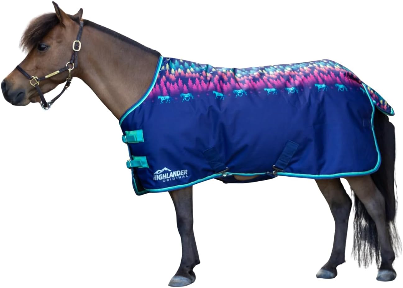 Tack Shack of Ocala- Shires Mini/Foal Highlander Turnout Blanket, Waterproof Turnout Blanket, 600 Denier, 0 gram Turnout Blanket, Mini Waterproof Blanket (Navy Forest, 39)