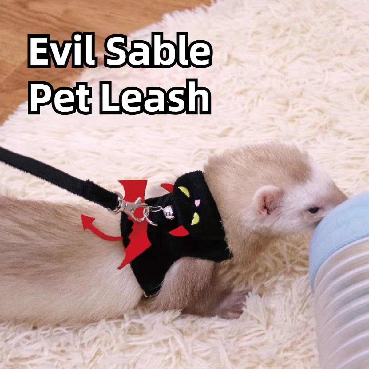Ferret Harness and Leash, Adjustable Ferret Walking Vest for Squirrel and Small Animal, Soft and Breathable Small Animal Lead Leash with Evil Wings and Safe Bell (Red)