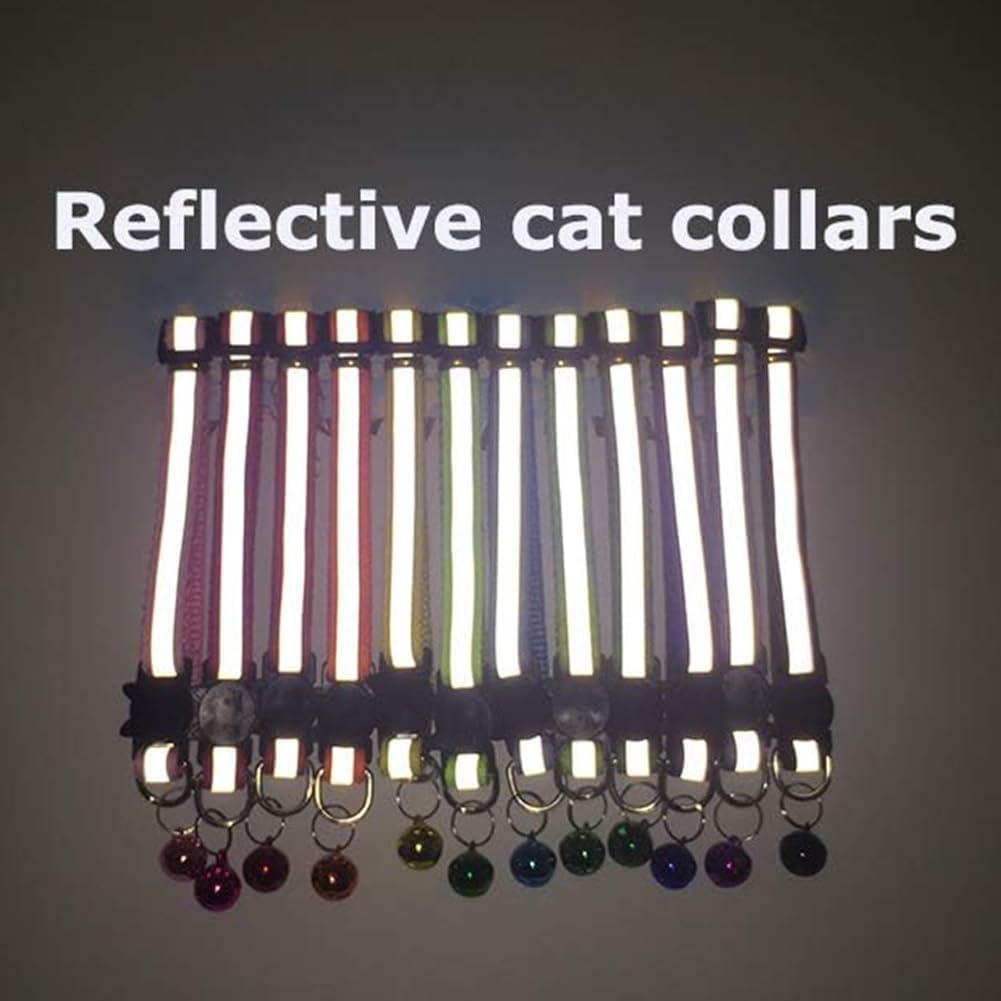 6 Pack Reflective Cat Collar with Bell, Breakaway and Safe Collars for Cats, Nylon, Pet Collar Mixed Colors Adjustable19-32cm