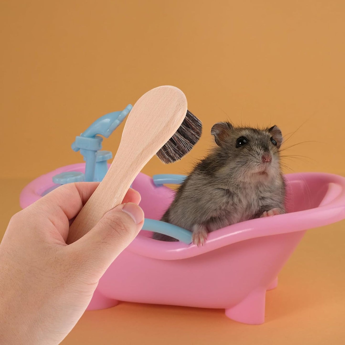 2Pcs Small Animal Bath Brush with Soft Wood Bristle, 4-Inch Grooming Comb for Hamsters, Guinea Pigs, and Rabbits, Comfortable Massage Pet Bathing Tool for Small Pets