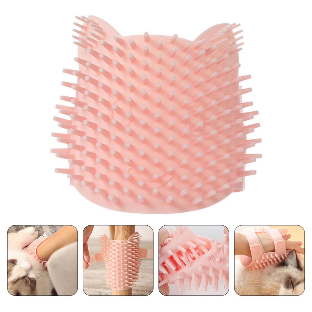 Cat Self Grooming Brush Silicone Corner Massage Comb Large Pink Wet and Dry Use Pet Shedding Removal Tool for Indoor Cats