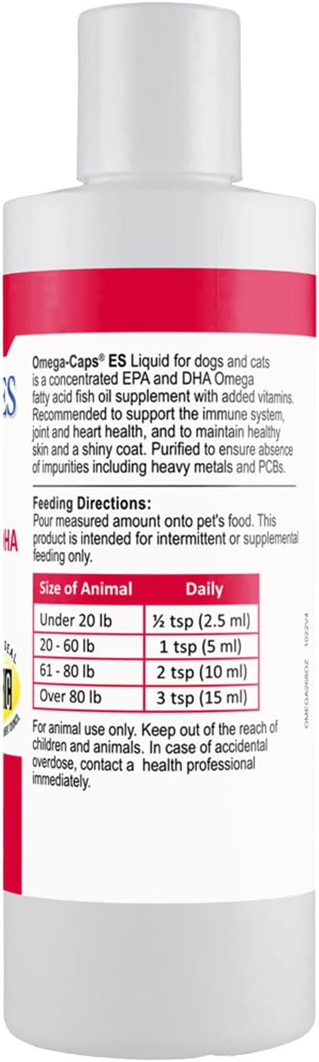 Liquid for Dogs and Cats High Potency Omega-3 and Omega-6 Fatty Acids Concentrated EPA and DHA Fish Oil Supplement Vet Formulated Made in USA Skin Coat Joint and Heart Health 8 fl oz 48 Servings