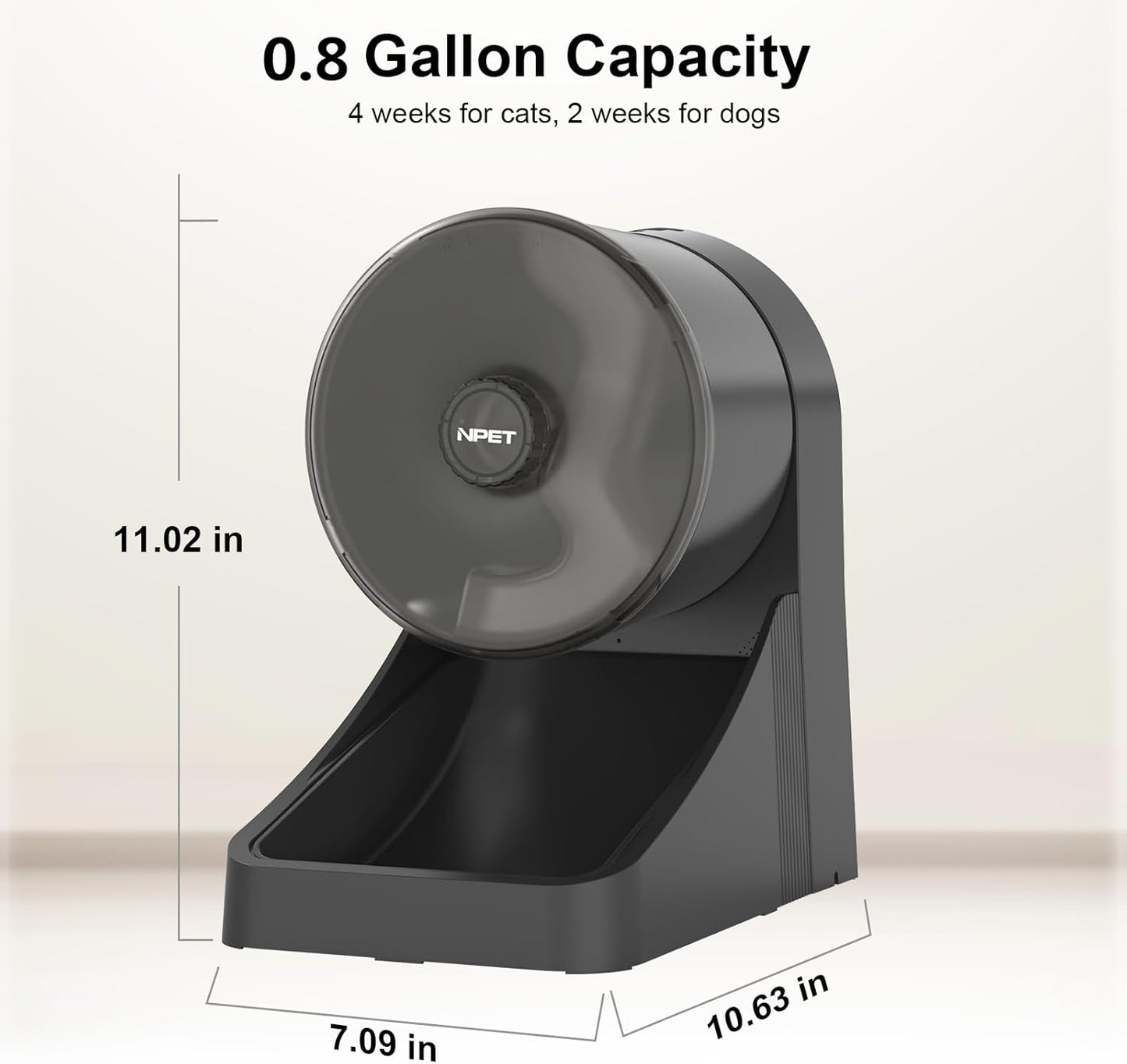 NPET 3L Automatic Cat Feeder, Wheel-Shaped Dry Food Dispenser Timed Pet Feeder for Cats and Small Dogs, 1-8 Meals Per Day - Programmable Portion Control (Black, WiFi Version)