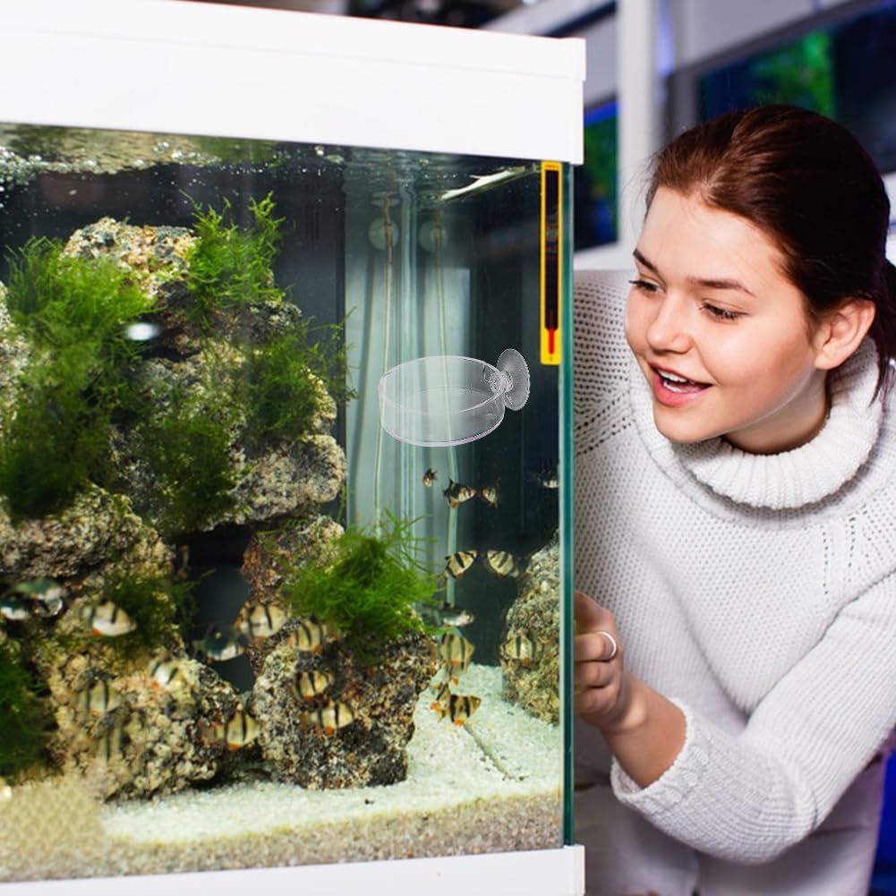 SUPERFINDINGS 4Pcs 2 Styles Fish Tank Feeder Dishes 7.3cm/2.9" Aquarium Shrimp Feeding Dish with Suction Cup Transparent Acrylic Fish Tank Feeding Bowls Shrimp Feeder Dish for Shrimps Fish Betta