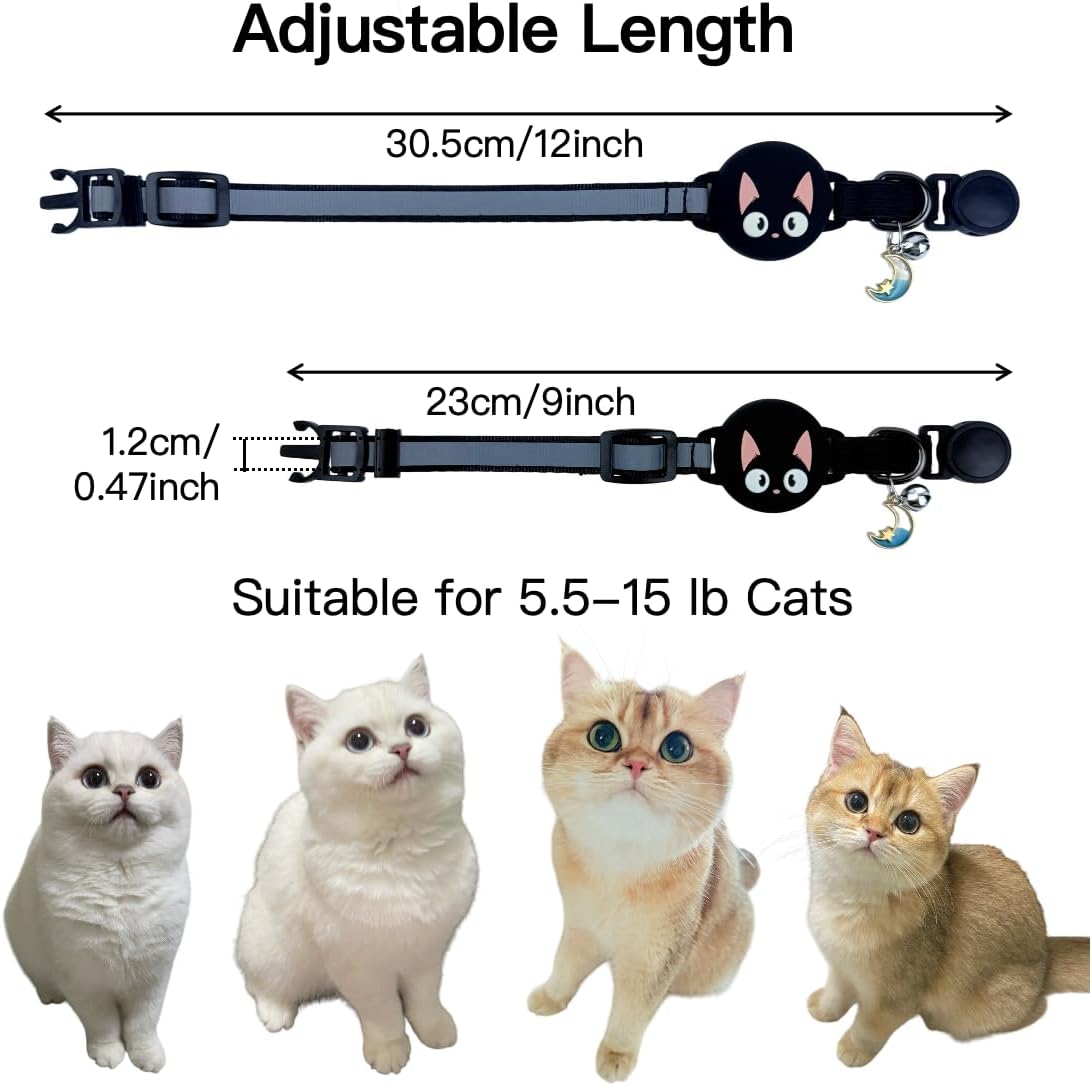 Unifuncy Waterproof and Reflective Breakaway Airtag Cat Collar with Built-in Airtag Holder, Lightweight and Adjustable Collar for Cats, Perfect Cat Tracker Accessory (Airtag Not Included)- Black