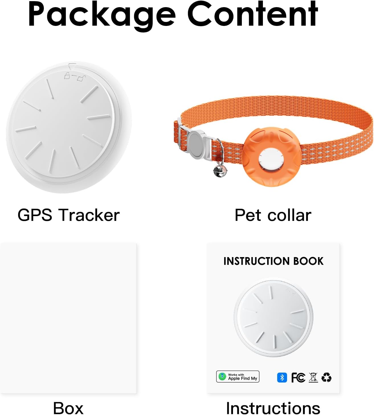 Cat GPS Tracker, Smart Cat GPS Tracker Compatible with Apple Find My App (Only iOS), No Monthly Fee, Waterproof, Breakaway Collar Included