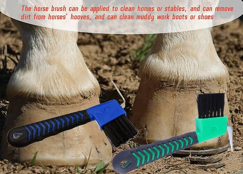 4Pcs Horse Hoof Pick Brushes,Horse Hoof Pick Brush with Soft Touch Rubber Handle