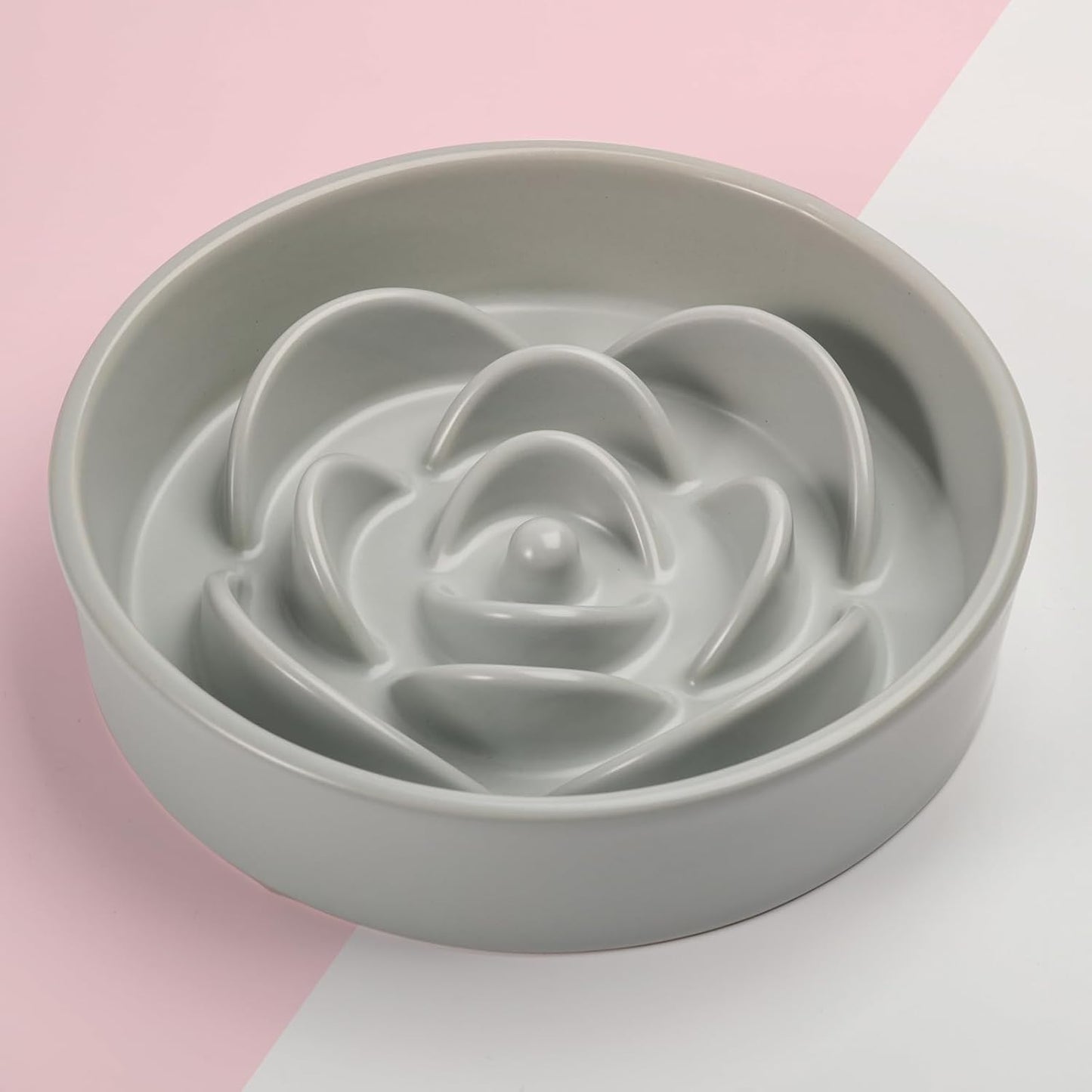 8.26 in Grey Dog Bowl Slow Feeder Ceramic for Medium and Large Breed,Pet Feeding Dog Food Water Dish Heavy Weighted,Puppy Bowl for Fast Eaters,Puzzle Slow Eating Dish Modern Maze