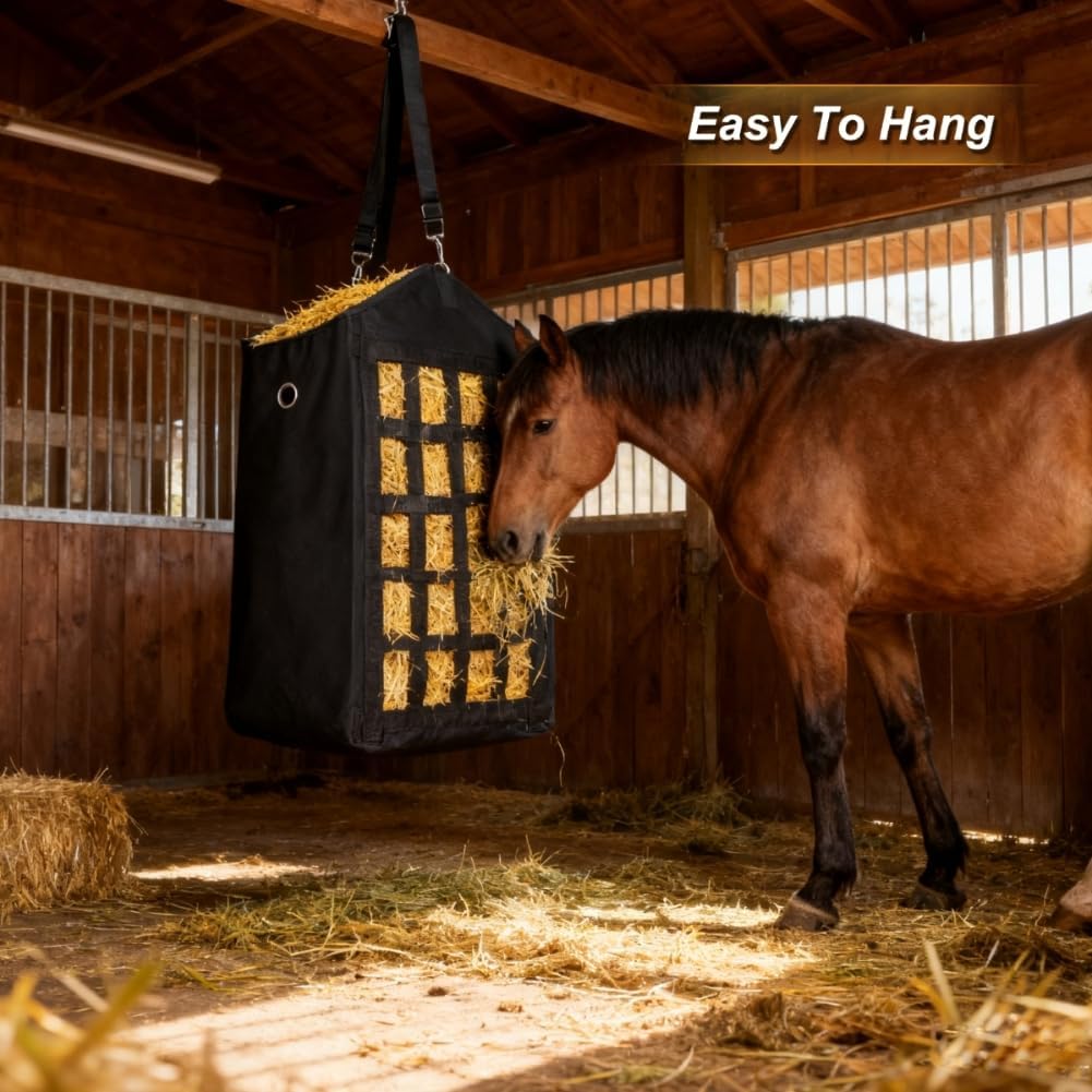 Eforcase 3PCS Hay Bags for Horses, Slow Feed Hay Bags for Goats,Sheep, Donkey, Premium Oxford Hang Feed Bag with Front Nets Design, Easy to Fill, Adjustable,Horse Feeding Supplies
