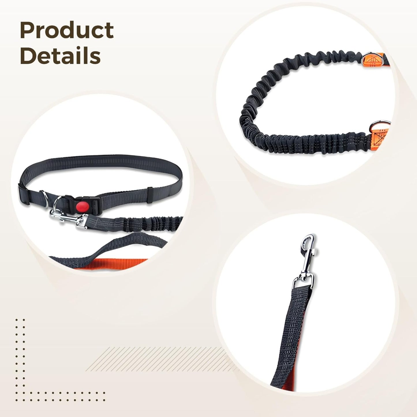 Hands-Free Dog Leash for Running, Waist Adjustable, 5.4-7.9 Ft, Reflective