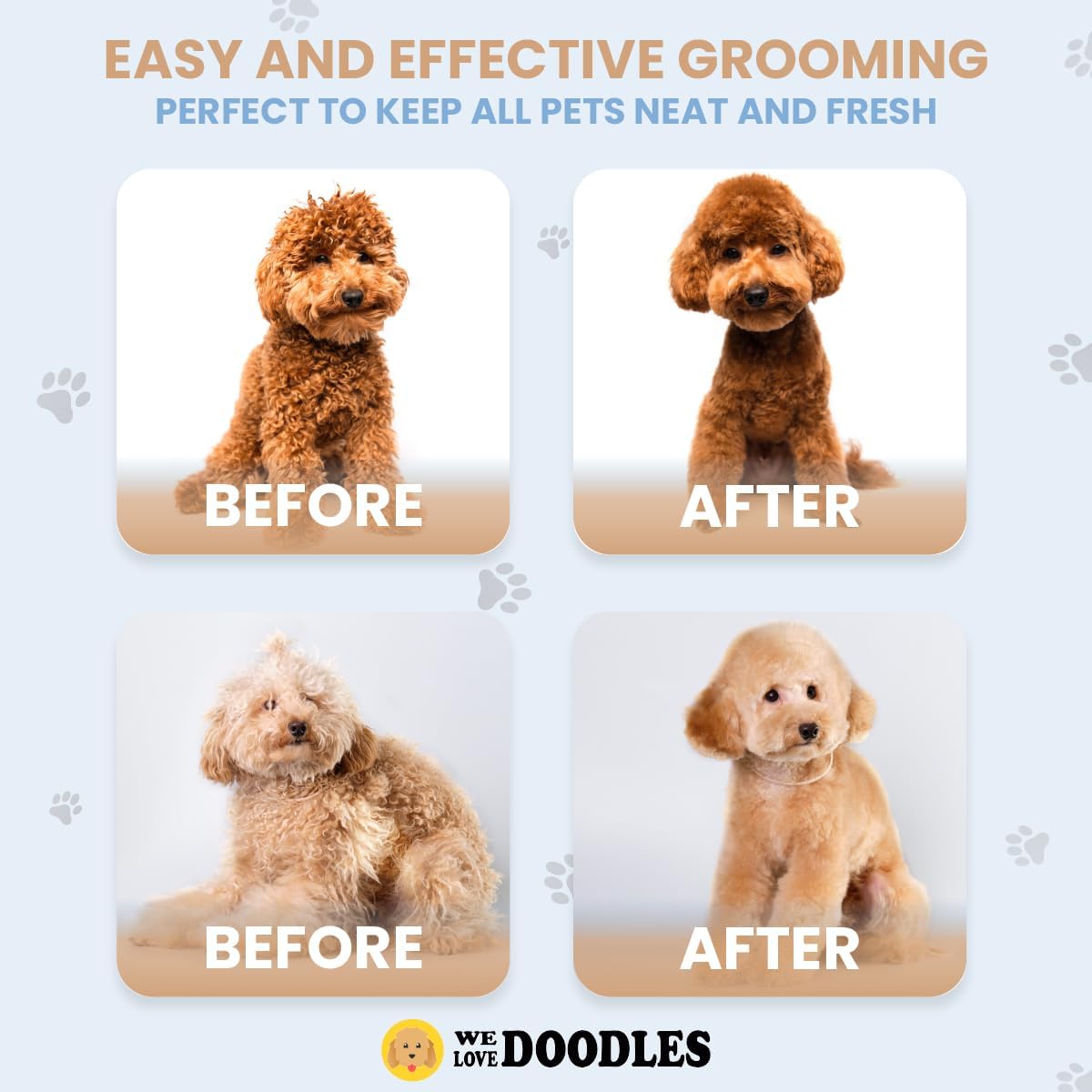 We Love Doodles Dog Cleaning Gloves Wipes - Pet Bathing Wipes for Dogs, Paws, Face, Body, Ears - Safe, Easy & Effective - Individually Packaged, Rinse-Free, Double-Sided, Alcohol-Free 12 PCS