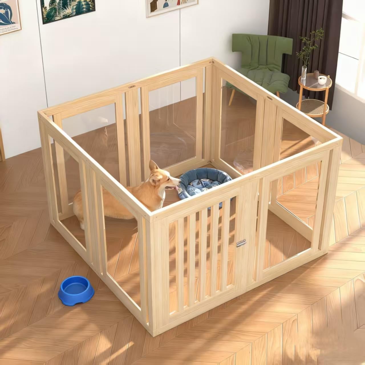 8 Panels Dog Playpen with Door, 23.6" H Pet Playpen Indoor, Clear Acrylic Puppy Playpens001