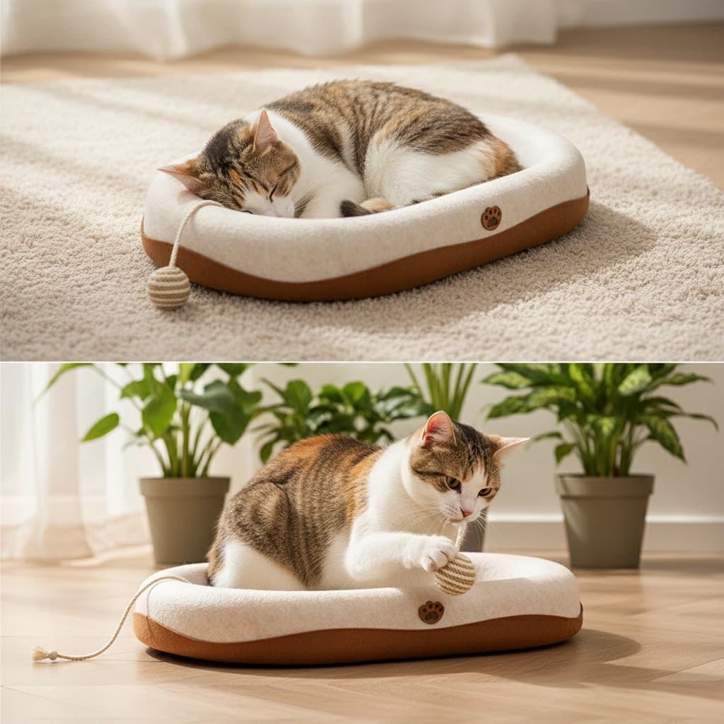 Large 2-in-1 Cat Scratcher and Bed, Wear-Resistant Felt Material, Suitable for Cats and Large Cats, Effectively Protects Your Couch and Furniture.