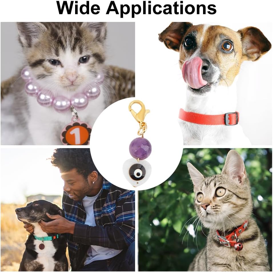 DELORIGINl 12pcs Evil Eye Pet Collar Charms Pendants Heart Shaped Round Evil Eye Gemstone Collar Charms Cat Dog Collar Pendant Decorative Keychain Versatile for Pet Collar Bracelet