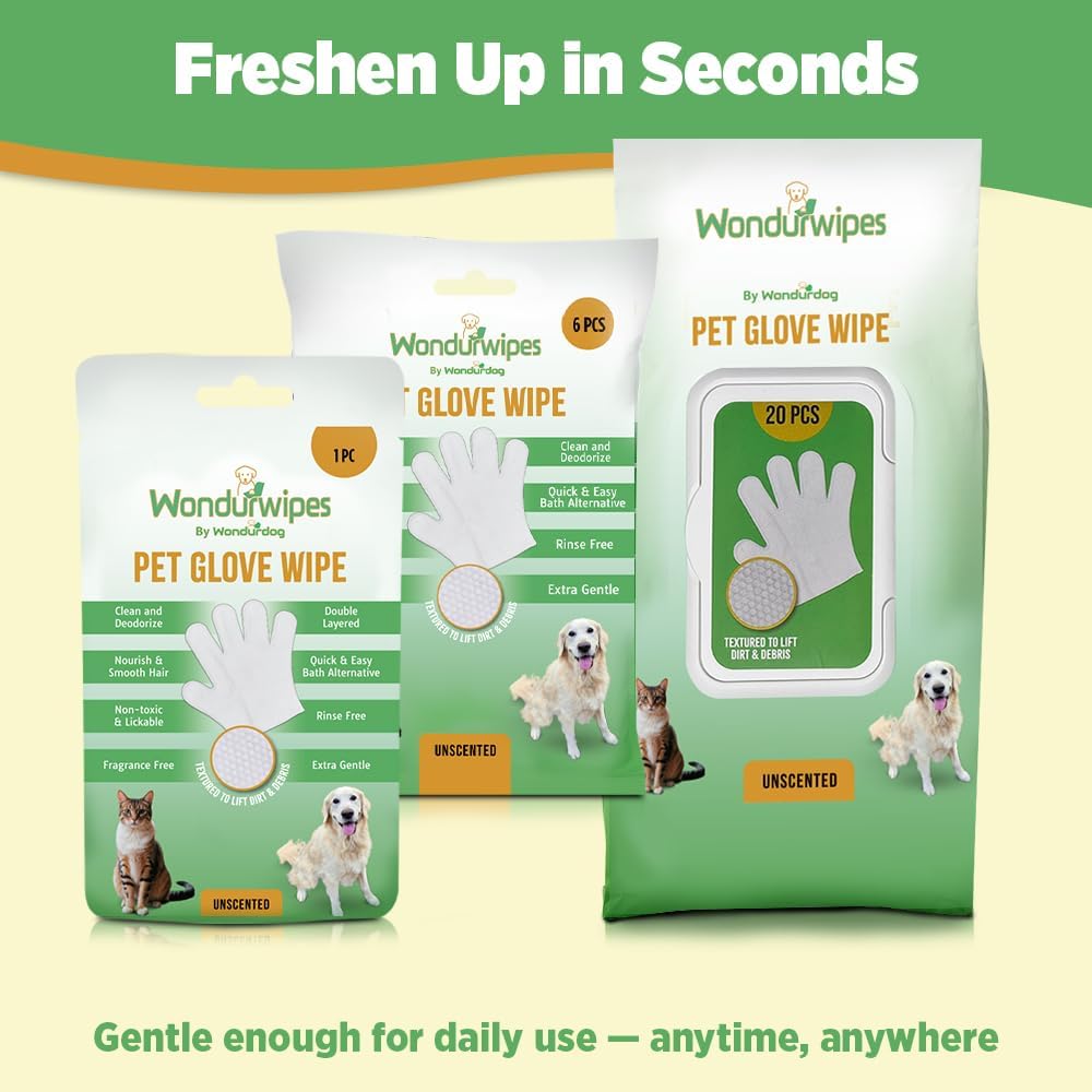 6pc. Premium Pet Glove Cleaning Wipes for Dogs & Cats | Textured, Deodorizing & Hypoallergenic Gloves with Aloe Vera & Shea Butter – Gentle, Skin-Safe Wipes for Fur, Face & Body, Odor Control