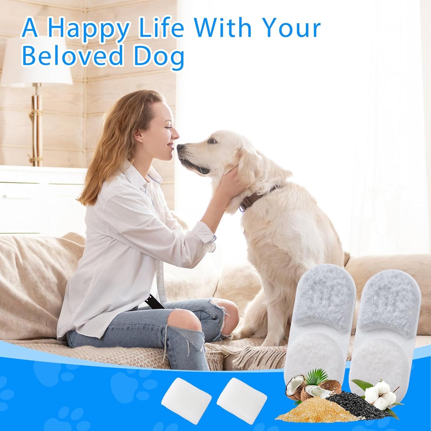 12+12PCS Large Dog Water Fountain Filter Compatible with MAILOFY 14L/3.7Gal Filtered Water Bowl for Large Dogs, Activated Carbon & Sponges for Stainless Steel Dog Fountain Water Bowl