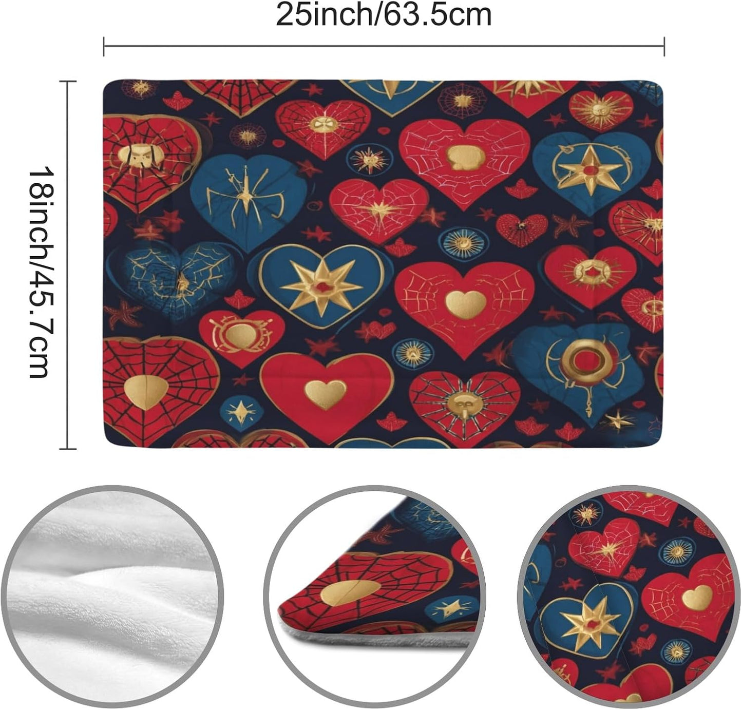 susiyo Artistic Blue Hearts Dog Bed Mat - Super Soft & Warm Pet Pad, 25x18 Inch Machine Washable Mat for Small Medium Dogs, Couch Protector, Crate & Travel Bed Topper