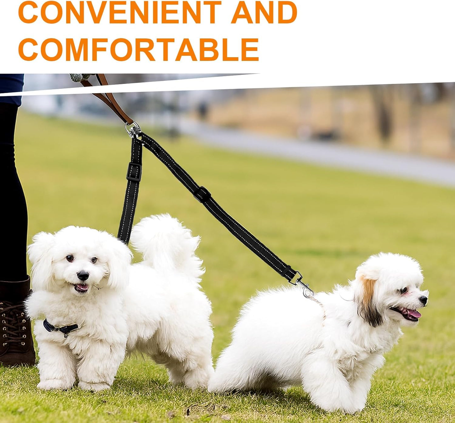 MingXpet Double Dog Leash for Two Dogs, No Pull Dog Leash, 360° Swivel No Tangle for Small Dogs Walking & Training, Shock Absorbing Reflective Bungee, Black