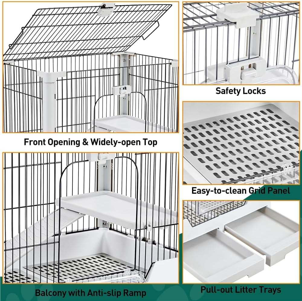 Yaheetech 30'' Small Animal Cage 2-Level Open Top Rabbit Cage on Wheels with Pull-Out Tray for Guinea Pig, Ferret, Chinchilla, Kitten, Bunny Small Animal Hutch, 30'' W × 20'' D × 27'' H