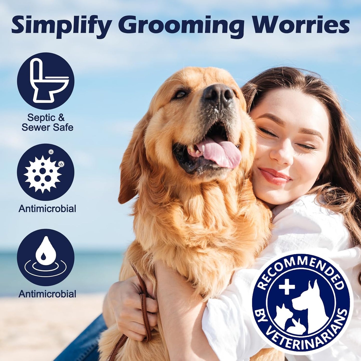 Pet Glove Wipes for Dogs, Dog Cleaning Gloves with Coconut Scented, Dual-Sided Pet Gloves Grooming for Cats with Wipes, Dog Cleaning Gloves Wipes for Daily Care and Travel, 6 Count