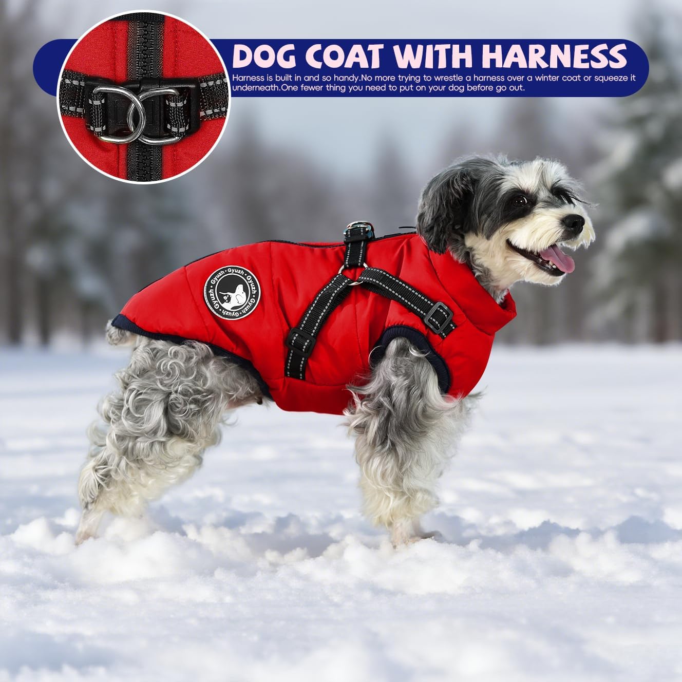 Gyuzh Dog Coat with Harness Puppy Coats Small Dog Harness Jacket Winter Waterproof Jackets for Smal Medium Large Dogs