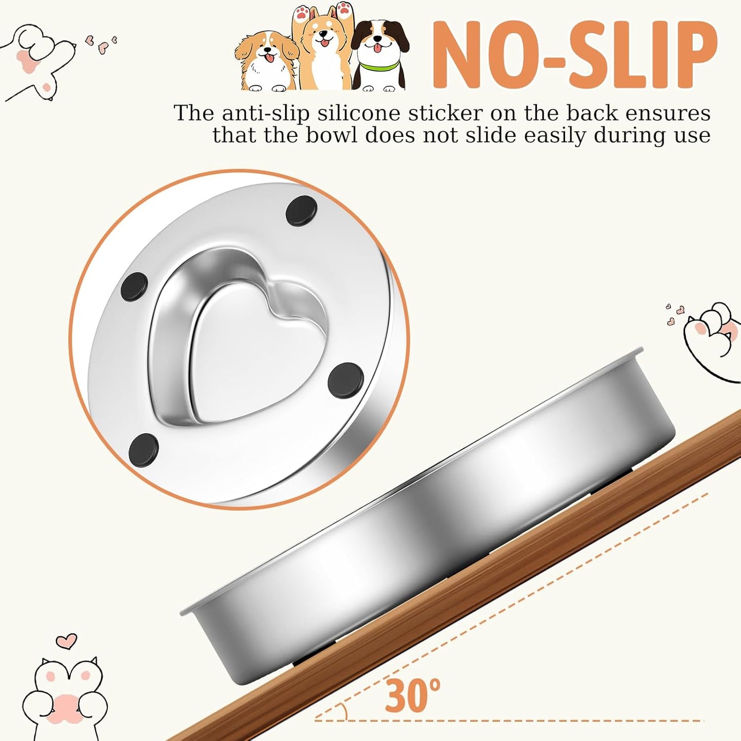 tchrules 2 Pack Slow Feeder Dog Bowls Stainless Steel, 2 Cups Metal Slow Eating Dog Bowl with Non-Slip Pads, Heart Pet Food Bowls for Small Medium Breed Dogs to Slow Down Eating Anti-Gulping